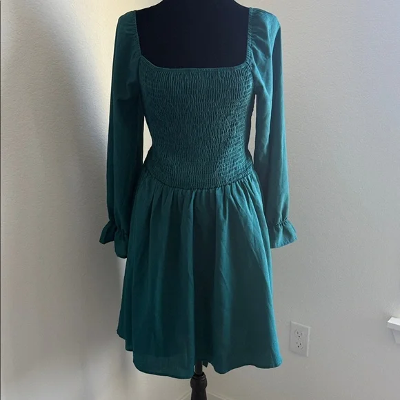 Elegant Teal Long Sleeve Dress - Picture 7 of 15